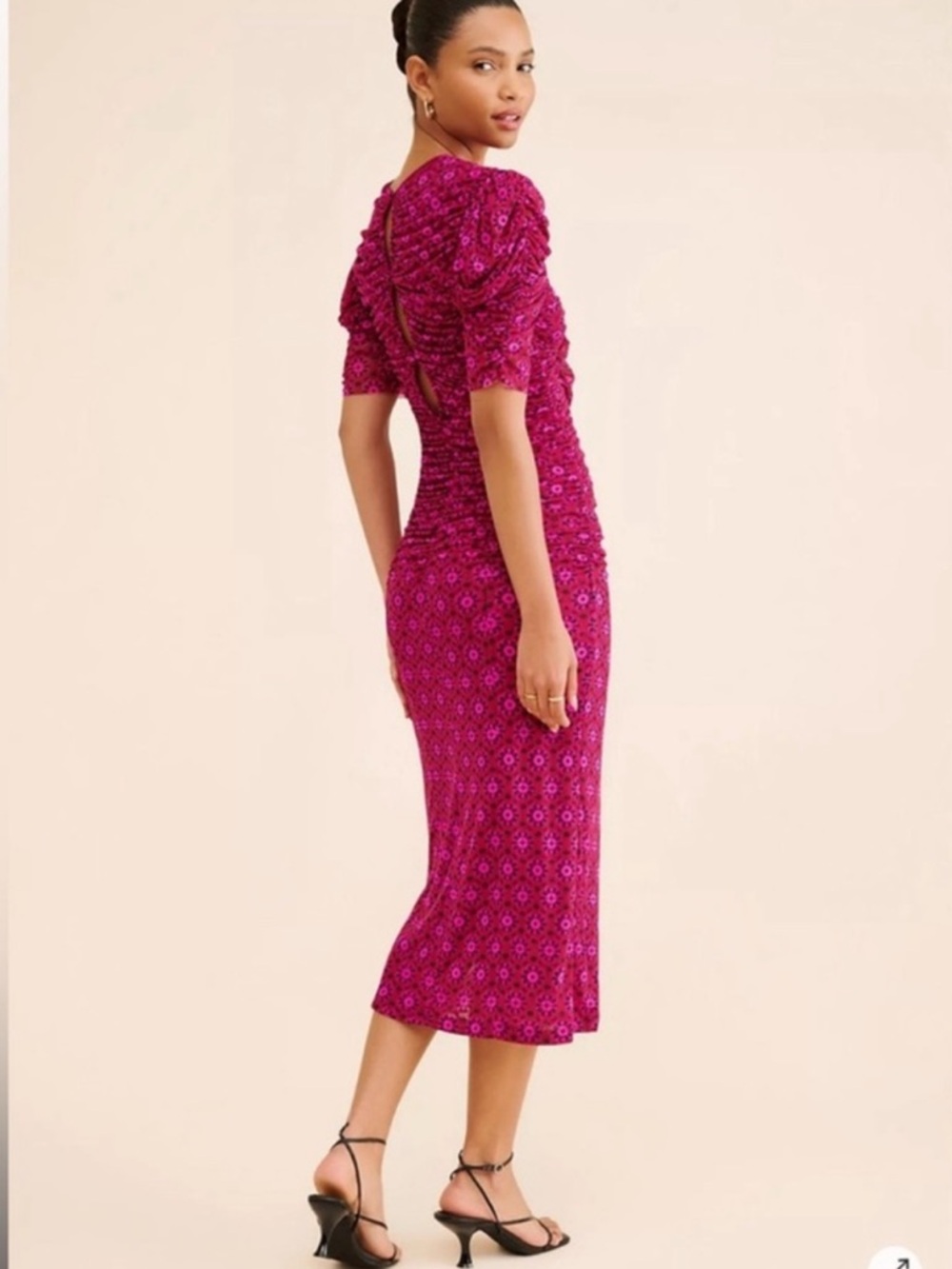 Free People Briella Midi Dress in Magenta Print Soft Stretch Flattering - Picture 3 of 8